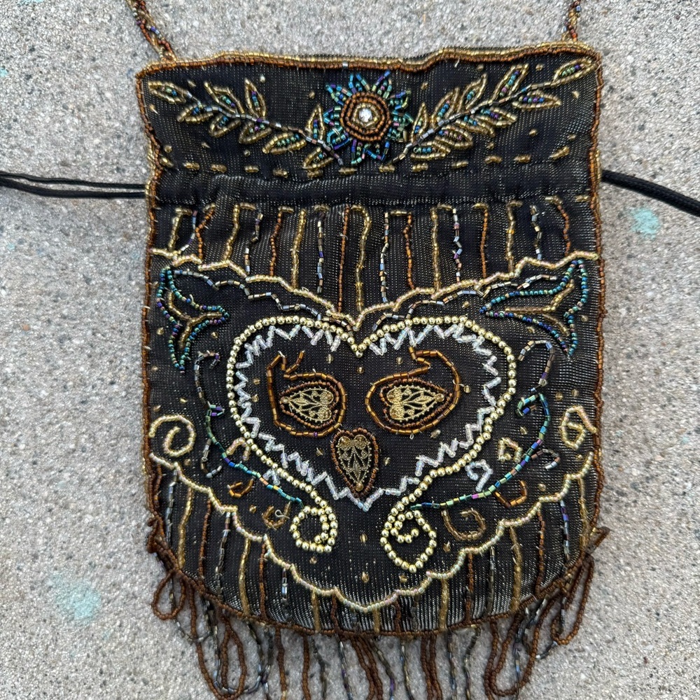 Vintage microbeaded brown and Gold Women's mini Bag